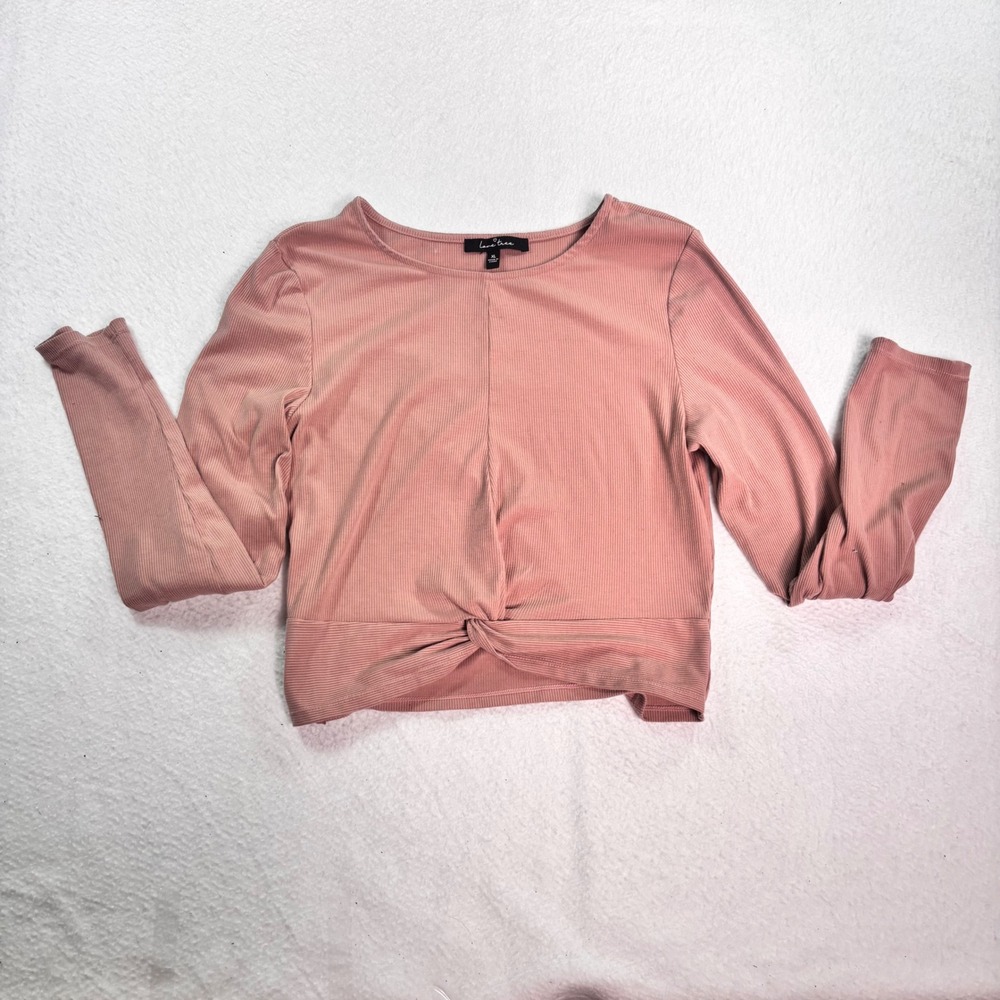 Love Tree Ribbed Twist Front Long Sleeve Top XL Pink Blush Stretch‎ Casual Y2K